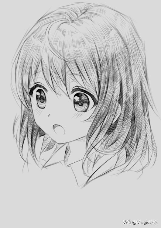 素描动漫女，心灵与自然的美景之旅